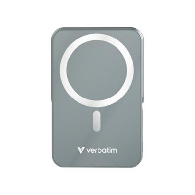 Power bank, külső akkumulátor, mágneses (vezeték nélküli), 10.000mAh, kitámasztó, VERBATIM "Charge n Go", szürke