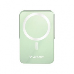 Power bank, külső akkumulátor, mágneses (vezeték nélküli), 10.000mAh, kitámasztó, VERBATIM "Charge n Go", zöld