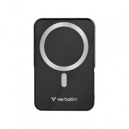 Power bank, külső akkumulátor, mágneses (vezeték nélküli), 10.000mAh, kitámasztó, VERBATIM "Charge n Go", fekete