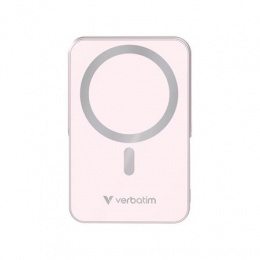Power bank, külső akkumulátor, mágneses (vezeték nélküli), 10.000mAh, kitámasztó, VERBATIM "Charge n Go", rózsaszín